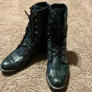 Retro hunter green lace-up roper boots
